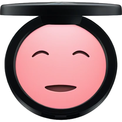 A MAC blush in rosy pink, housed in a sleek black compact with a transparent lid displaying the MAC logo. emoji