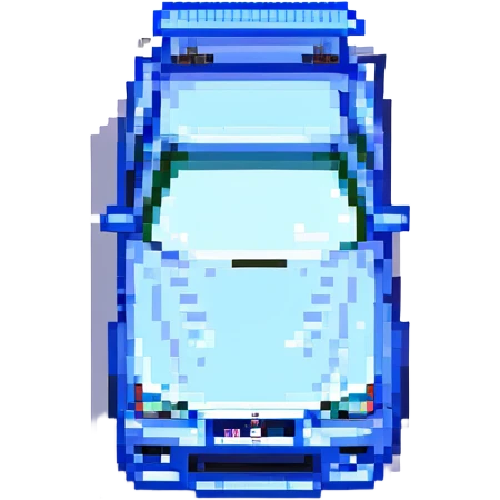 Brian's Nissan Skyline GTR R34 from Fast and Furious, pixel art style, chrome body with blue stickers, car alone emoji