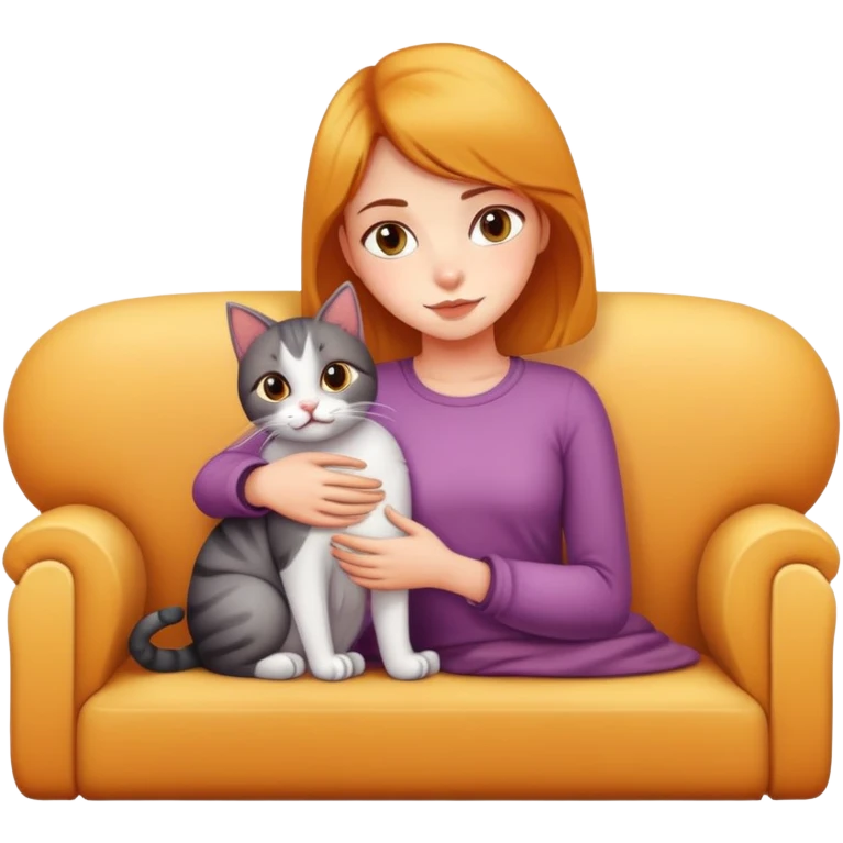 Девушка на диване с котом emoji