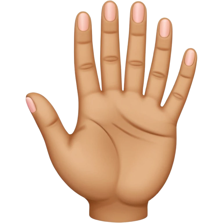 A front-facing emoji-style hand showing exactly four fingers raised (index, middle, ring, pinky) with the thumb completely folded down across the palm. The thumb must be tucked tightly against the palm. emoji