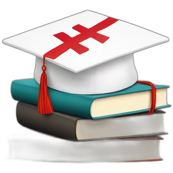 White Student cap with red medical cross On a stack of books emoji