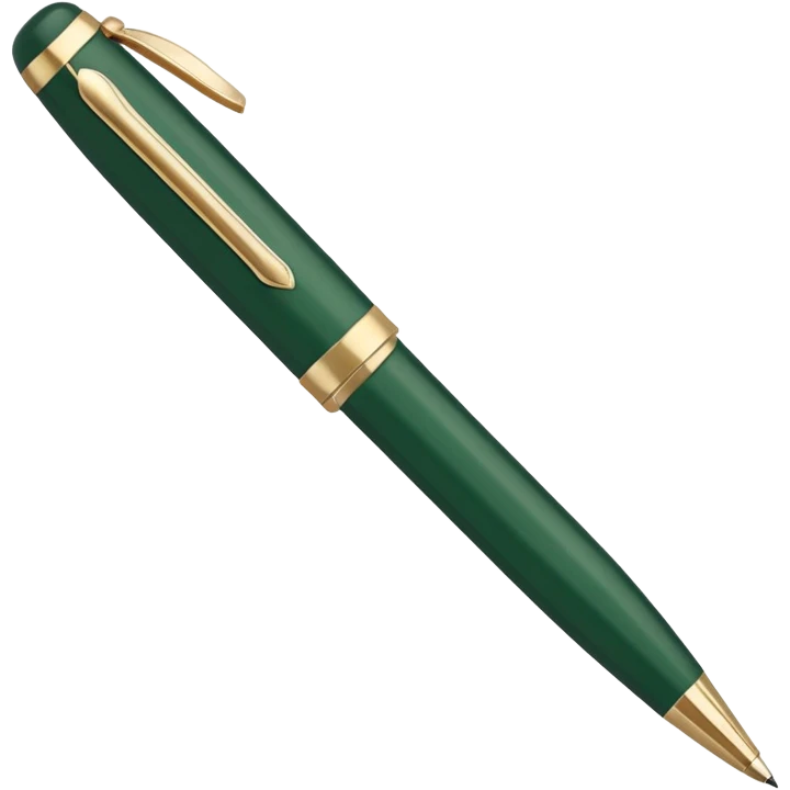 dark green Parker pen with light beige accents, Apple emoji style, simple shapes, no text emoji