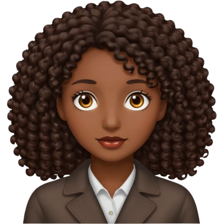 mujer pelo rizado pero no tanto,  largo color marron oscuro, ojos marrones oscuros emoji