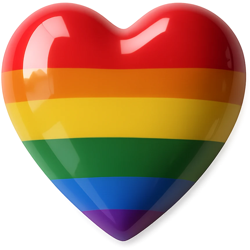 A photorealistic realistic glossy heart with rainbow pride stripes, isolated with no background, background removed. emoji