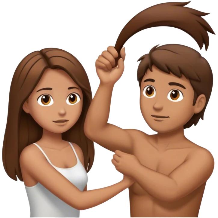 Brown hair Guy pulling brown hair girls hair emoji