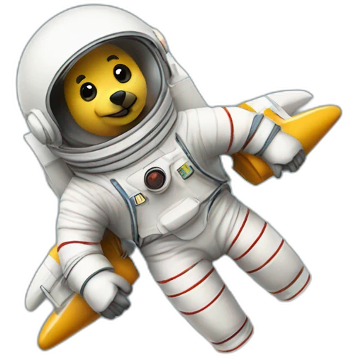 a minnesota loon with an astronaut uniform riding a rocketship emoji