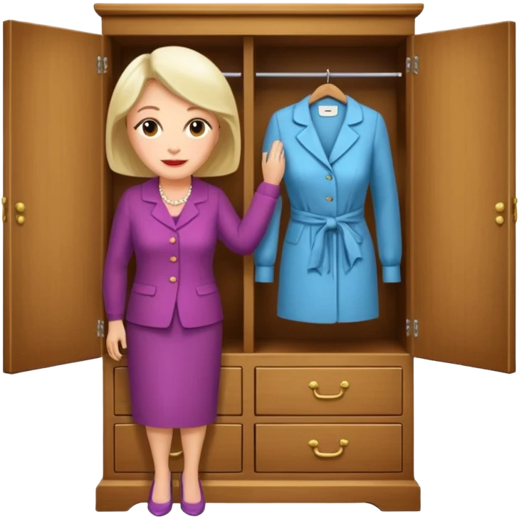 A character from the fairy tale Beauty and the Beast: the middle-aged lady (around 40 years old) who was turned into a wardrobe. She retains the wardrobe's original form, with an anthropomorphic face on the closed cabinet. emoji