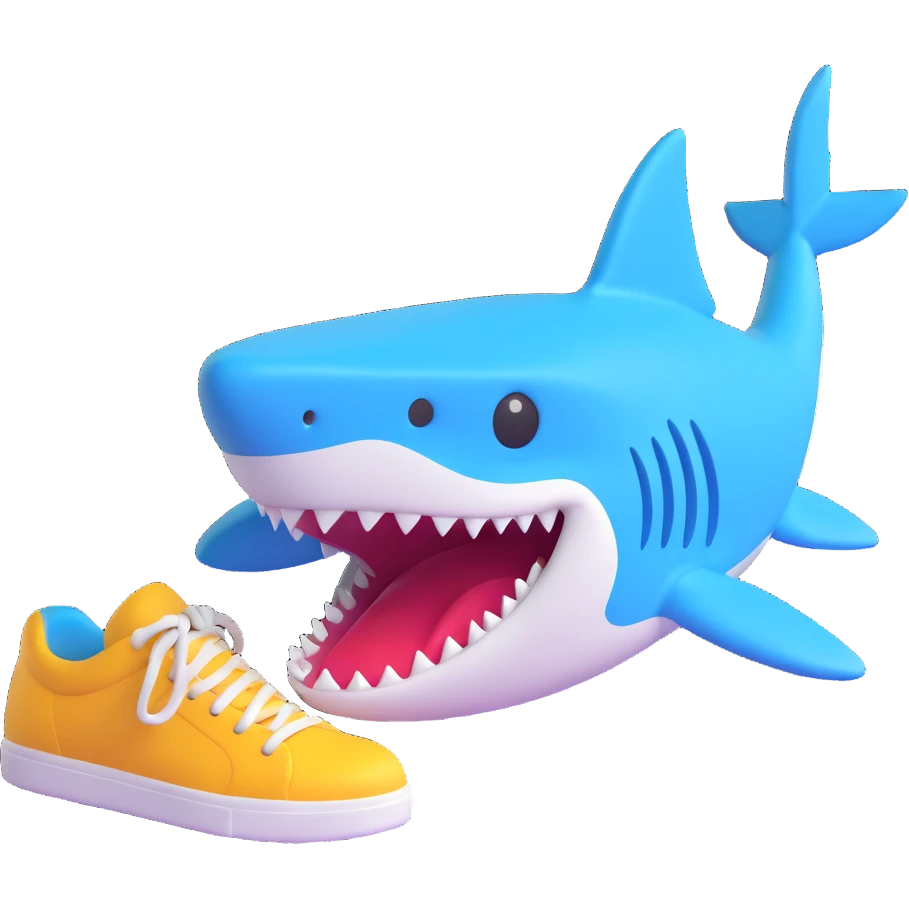 3D emoji of a shark with shoes emoji