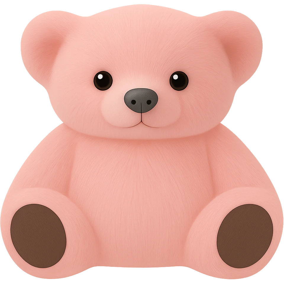 Remove all shadows from the teddy bear, keep the pink and white fur, no background or shadow, flat lighting. The style should maintain the look of a soft plush teddy bear with pink and white fur, without any shadows or background. emoji