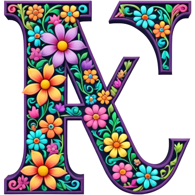 3D, gothic style psychedelic colored Letter Y with hippie style flower border emoji
