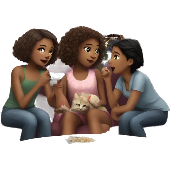 Two girls and a cat watching a movie in a house overlooking the Eiffel Tower emoji