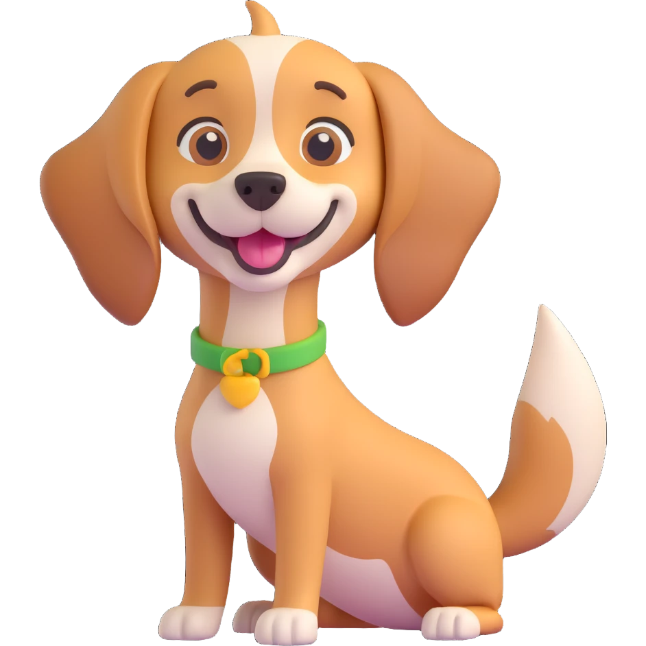 dog standing, 3D emoji style, wagging tail, cheerful expression emoji
