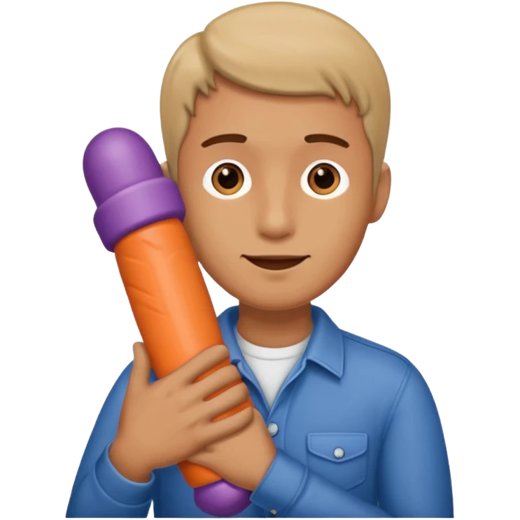 Man hugging a Penis dildo emoji