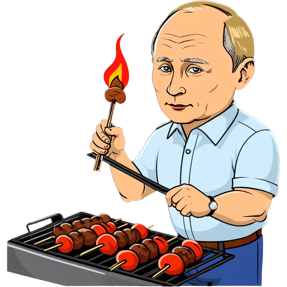Putin is grilling shashlik at the barbecue. emoji