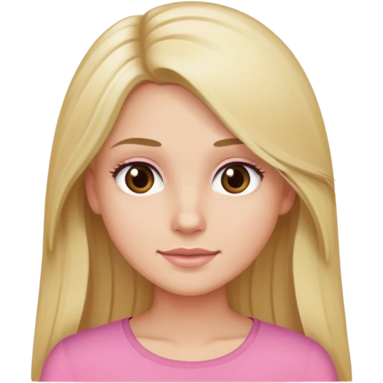 Rubia de pelo largo, ojos marrones, top rosa,  emoji