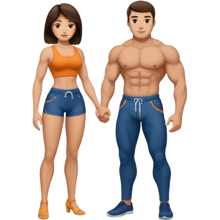 topless big boobs brunette woman unzipping muscular man's pants emoji