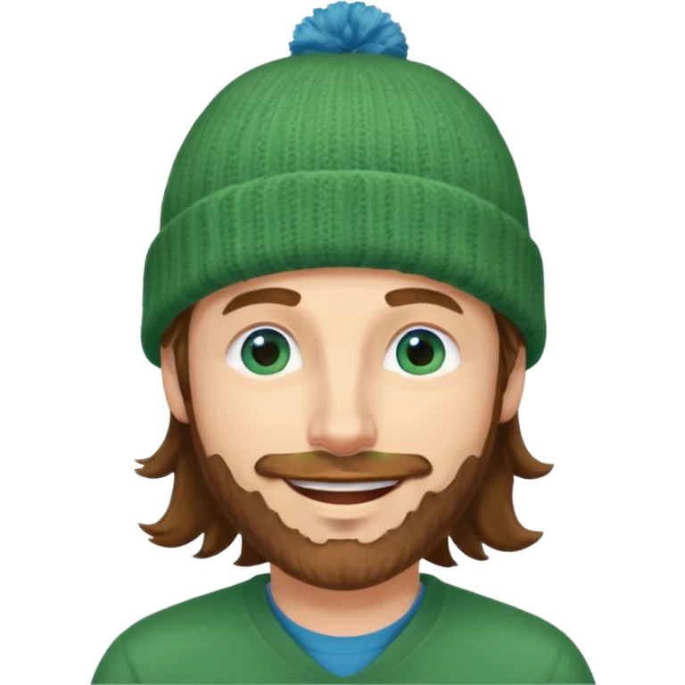 white man
aged 40,
Blue eyes, 
mid length brown wavy hair,
Green beanie hat,
Stubble
Smiling and winking emoji