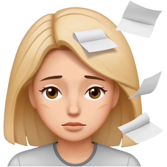 tired woman with flying papers around her emoji