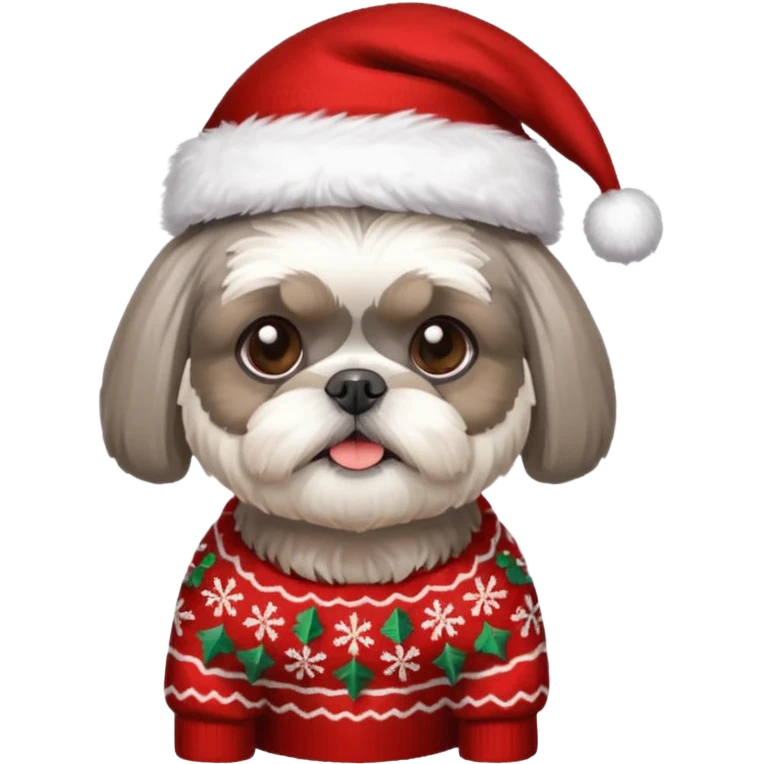 silver gray shih tzu christmas sweater and hat emoji