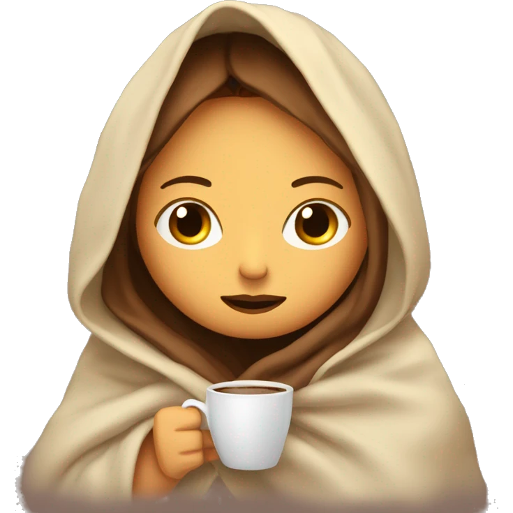 girl inside a blanket sipping coffee eyes closed emoji