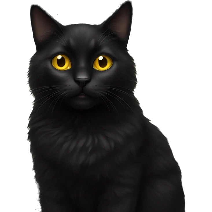 Fluffy black cat with yellow eyes  emoji