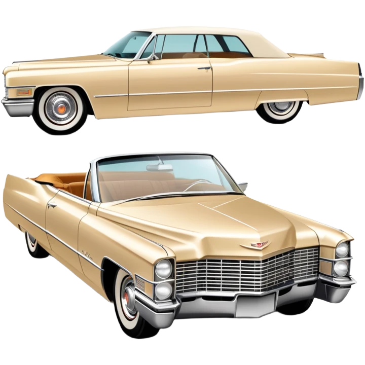 Simple beige 1966 Cadillac DeVille with minimal details, clean lines, streamlined 30-degree view, reduced to essential elements only, Once Upon a Hollywood car, iOS emoji style emoji
