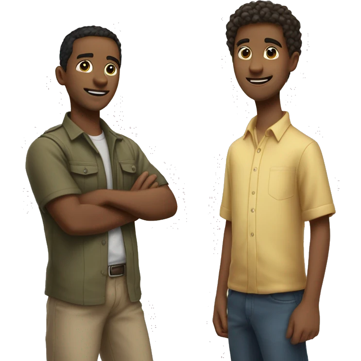 two twin brother standing net to eacher other and  heir older brother standing behind them emoji
