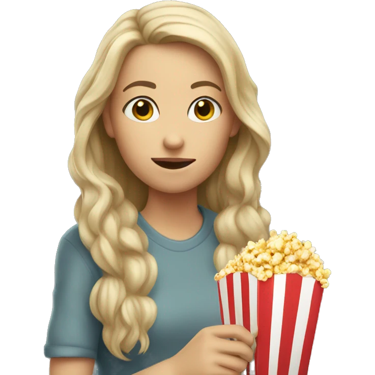 Caucasian girl, eating popcorn emoji