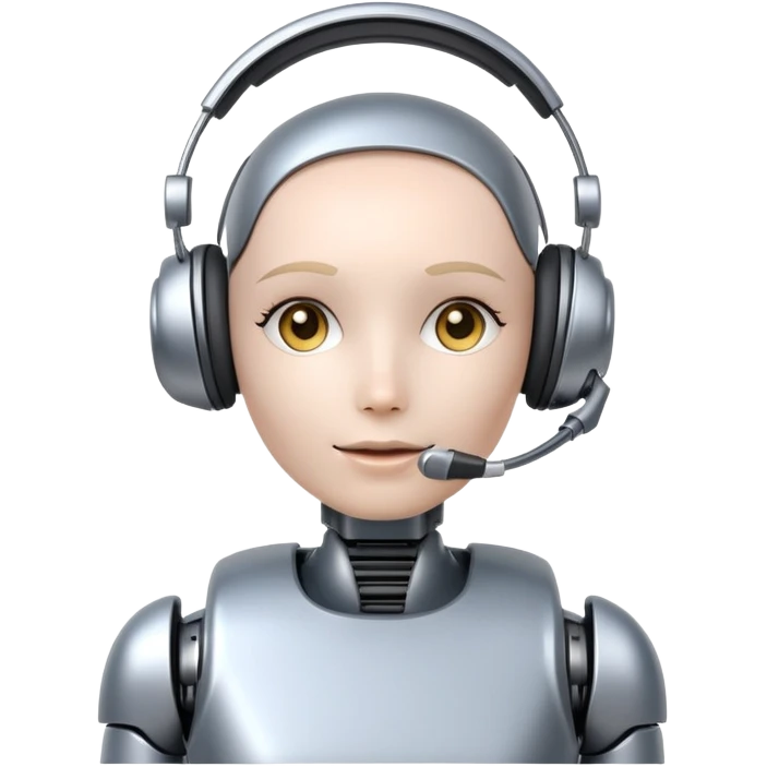 Robot customer support agent with headset and chat symbols emoji