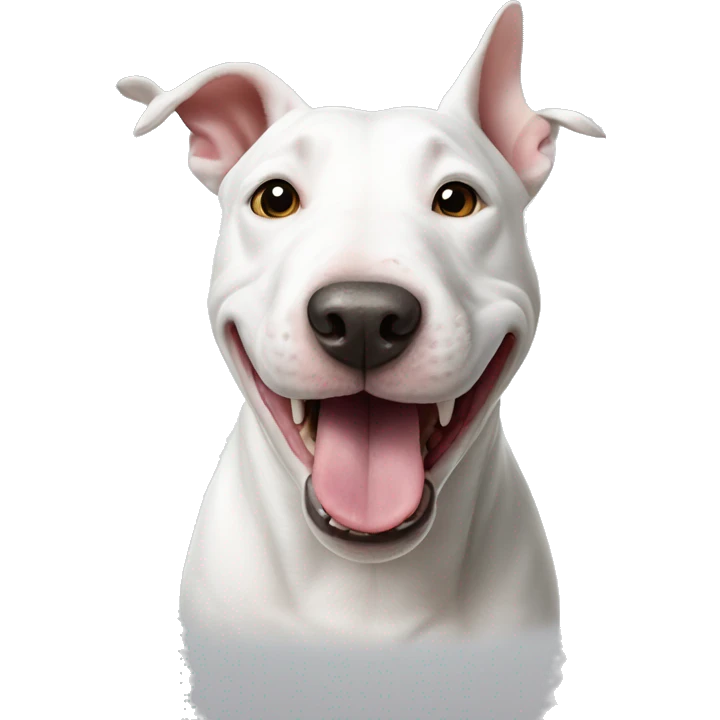 White Bull terrier with silly face emoji
