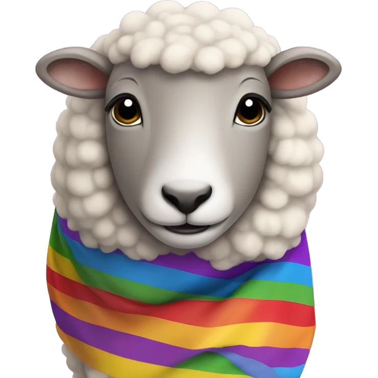 
A sheep wrapped in a pride flag emoji