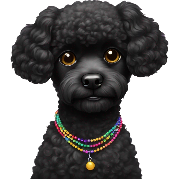 Small Black Poodle with one  colorful bead necklaces emoji
