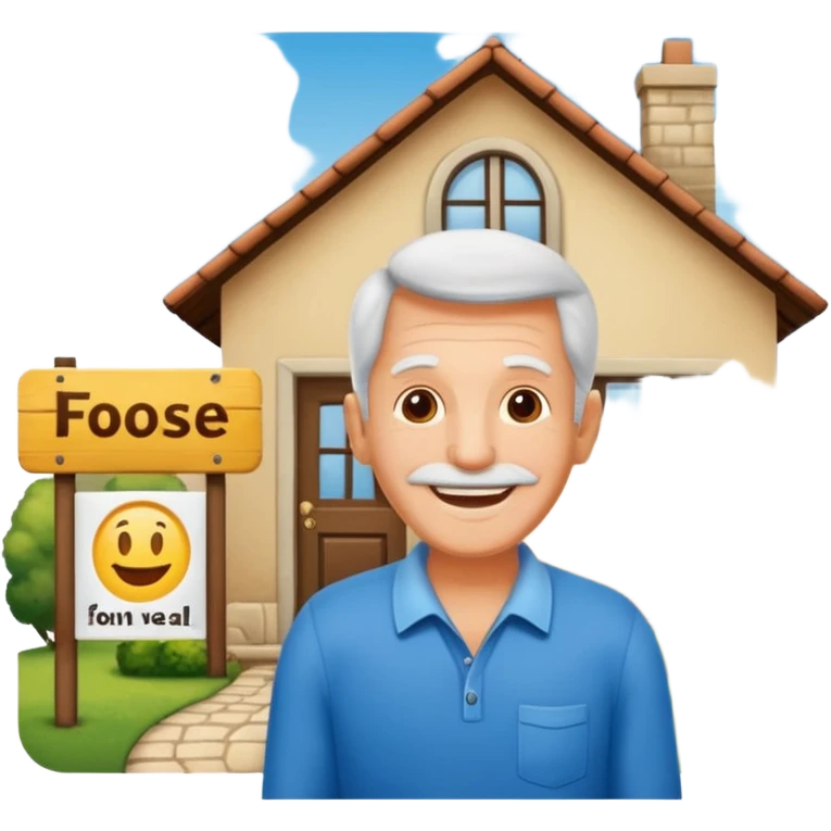 emoji de bienes y raices, un hombre y una casa en "venta for sale" sin sol emoji