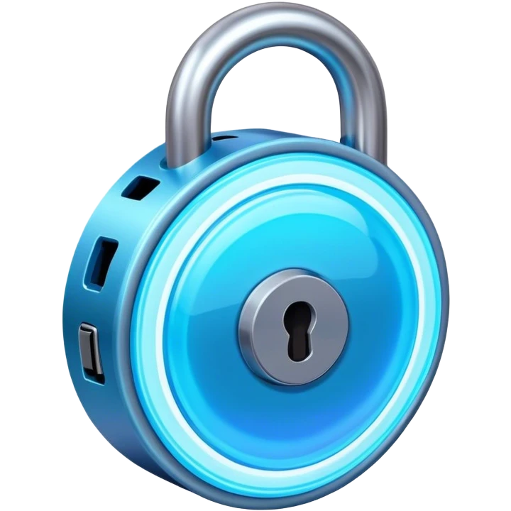 Holographic blue and neon lock emoji
