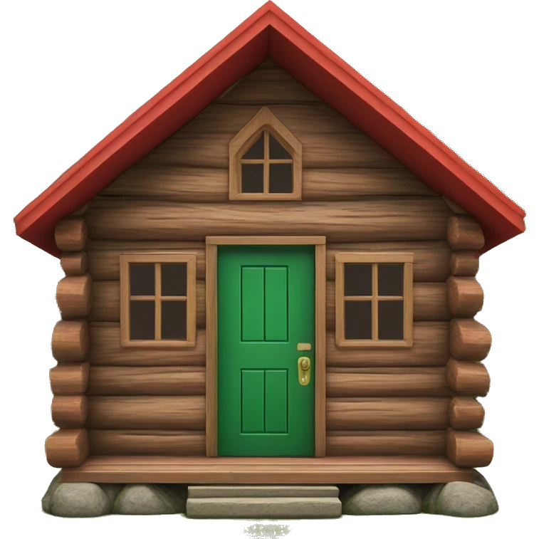 Log cabin red roof green door emoji