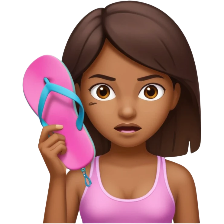 Una chica morena🙎🏽‍♀️enojada con una chancla en la mano emoji