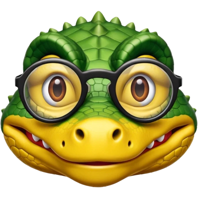 Cocodrilo con boca cerrada mirando de frente que tengan lentes negros y oscuros y sea color amarillo con fondo blanco emoji