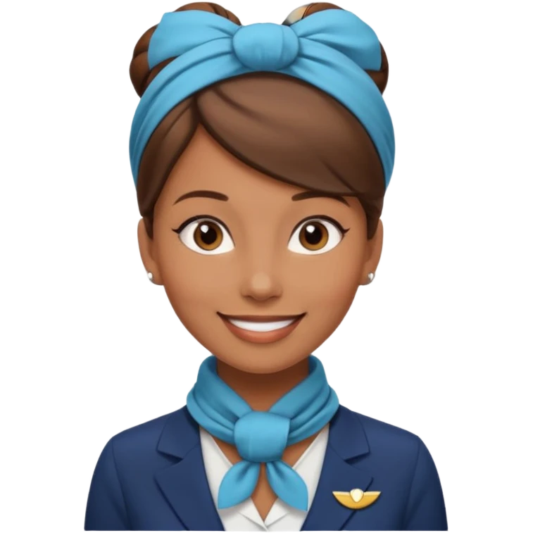  flight attendant, Light Brown skin, brown hair in a bun, neck scarf emoji
