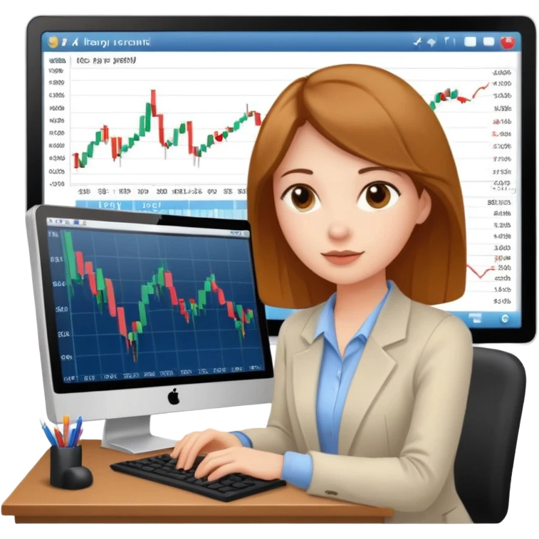 stock market woman on computer emoji