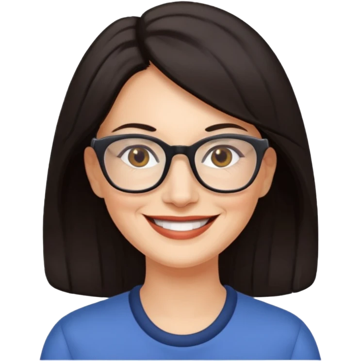 50 y.o. woman dark hair smile, glasses emoji