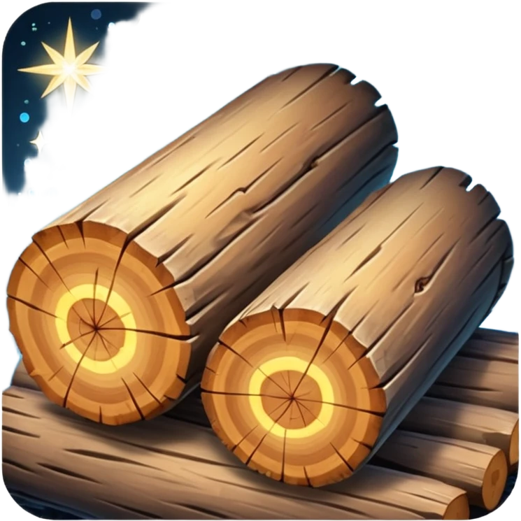 two logs, one propped up sideways on the bottom log, with a sparkle in the foreground emoji
