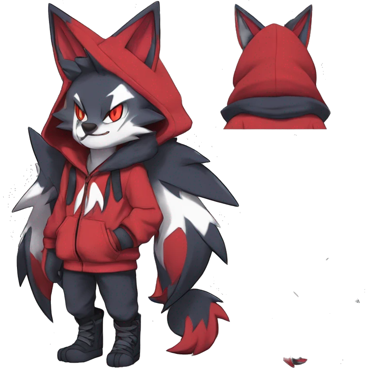 Edgy Cool Anthro Zoroark-Zangoose-Litten Fakemon Fursona Hoodie Full Body emoji