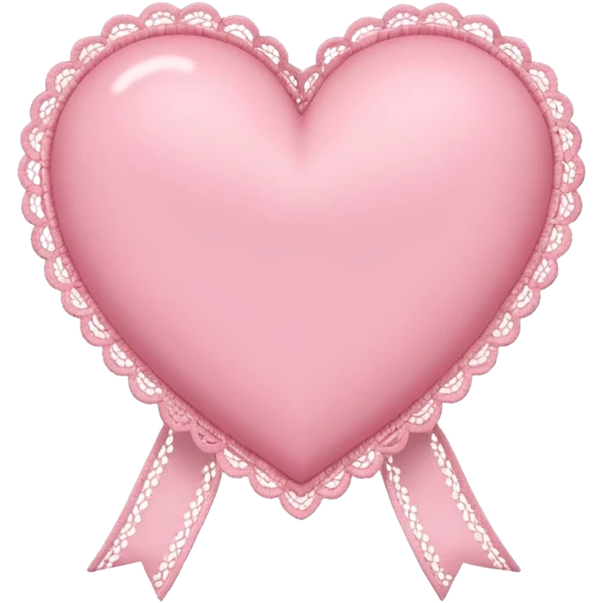 cute baby pink colored heart with lace trimming and with a lace ribbon on the left top, tilted a bit emoji
