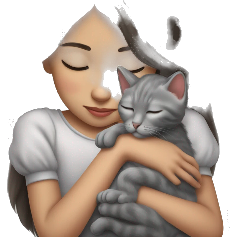 grey kitten sleeping on the girl’s hands  emoji