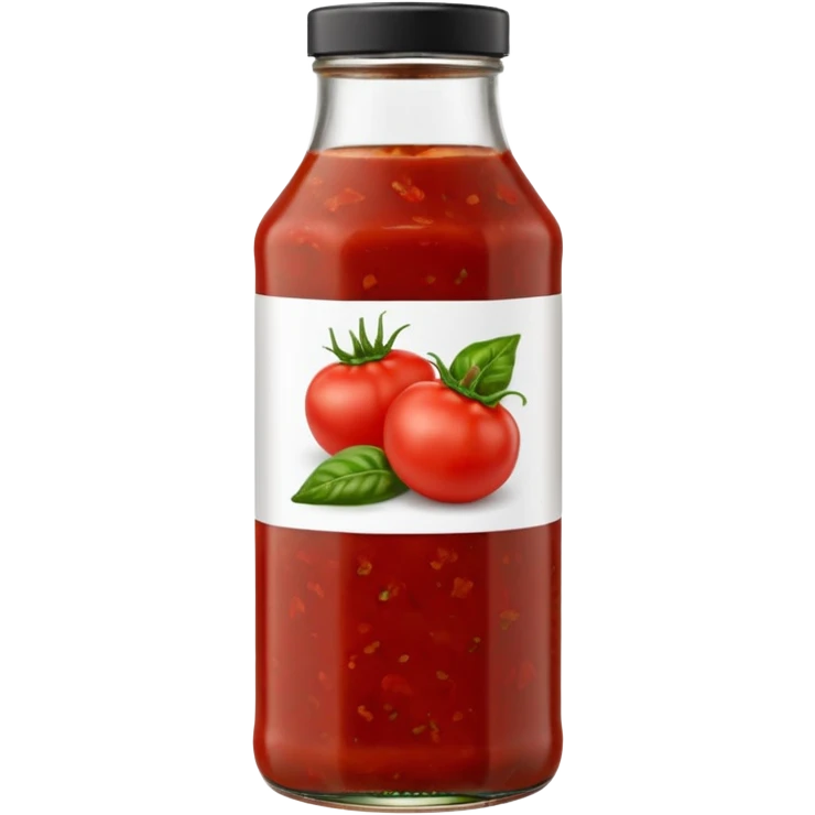 small upright bottle filled with chunky red salsa, visibly textured through a clear or semi-transparent container, wide base, simple red or black cap, flecks of tomato chili and herbs within thick sauce, no label, no chips, no garnish, soft lighting, subtle shadows, emoji scale emoji
