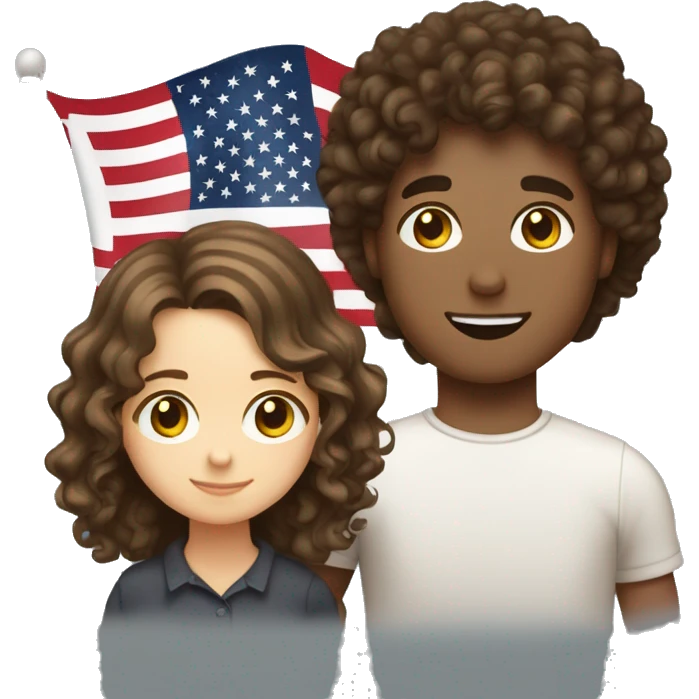 couple of white browned eyed and brown haired girl and white brown eyed and browned curly haired guy who holds american and polish flag  emoji