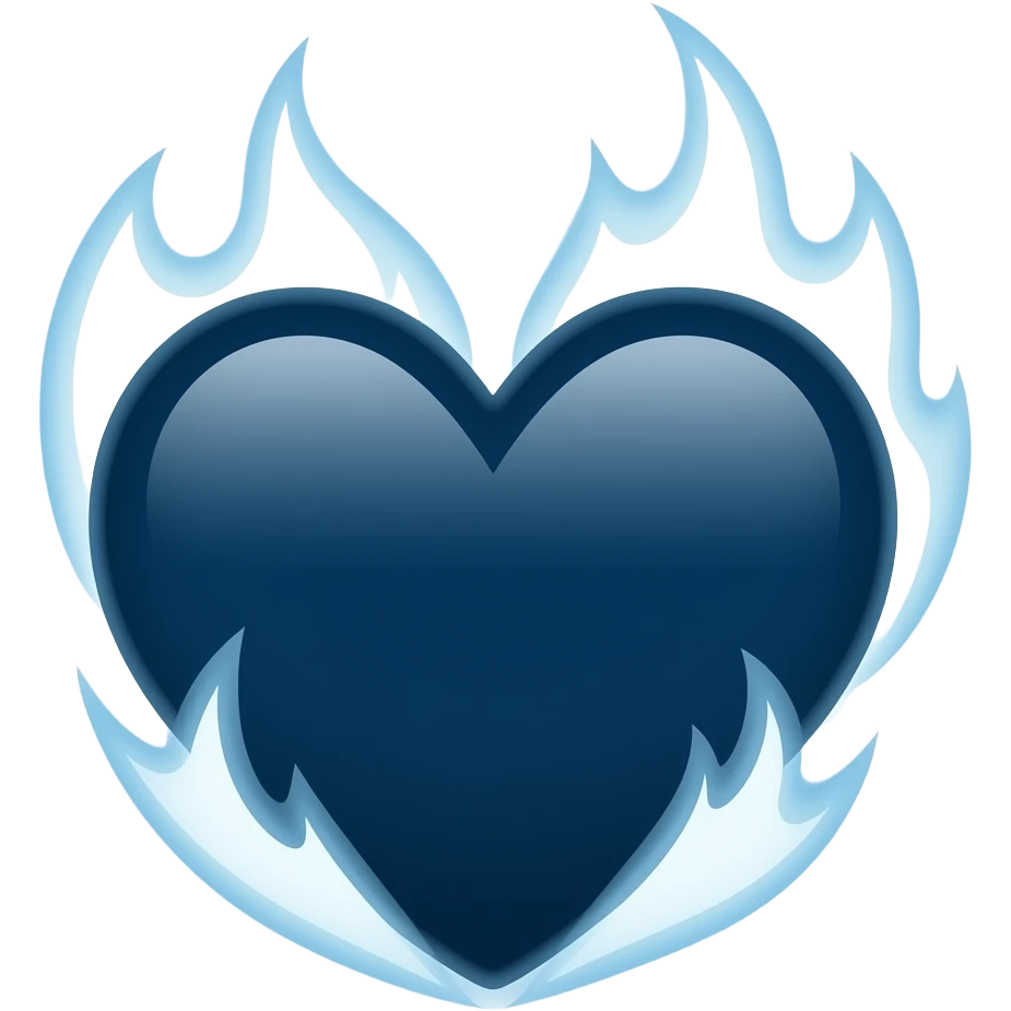 a heart in a BRG #004225 color involved in white flames emoji