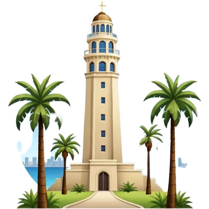 California Tower landscape in San Diego with palm trees, simple, inspired by reference photo, landscape version 2, white background emoji