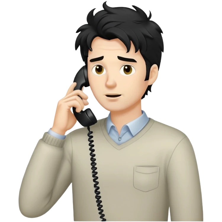 a white man with black messy taking a call emoji