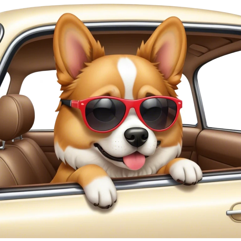 Dog in a car with sunglasses emoji